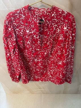 J. Crew Red and White Floral Peasant Blouse